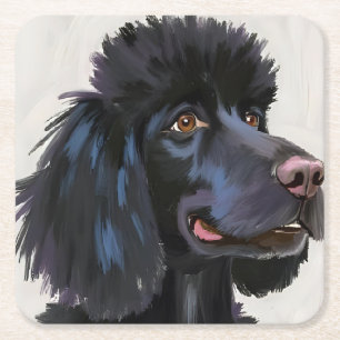 Zwarte Poodle   Honden Watercolor Huisdier Schilde Kartonnen Onderzetters