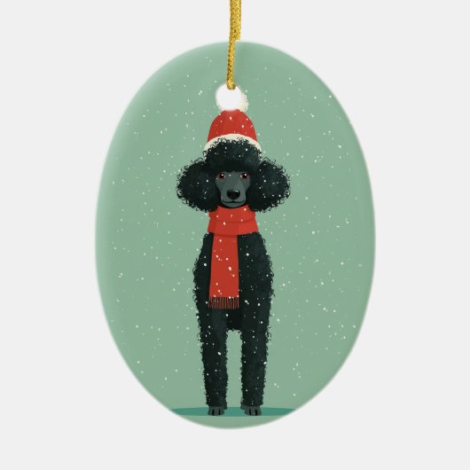 Zwarte Poodle Kerstcadeau Keramisch Ornament (Voorkant)
