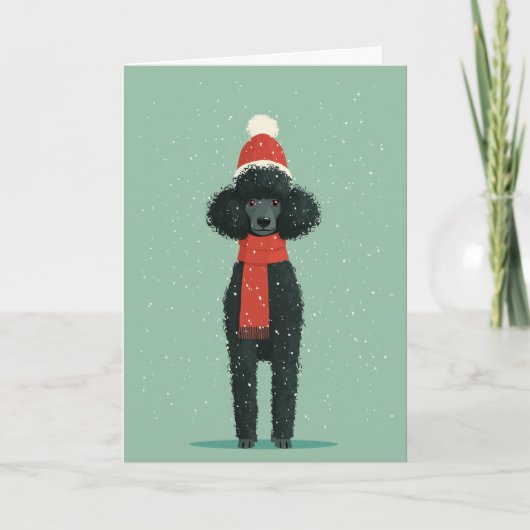 Zwarte Poodle Kerstgroet Kaart (Voorkant)