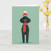 Zwarte Poodle Kerstgroet Kaart (Gele Bloem)