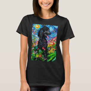 Zwarte Poodle Sterrennacht Hond in Bloementuin Kun T-shirt
