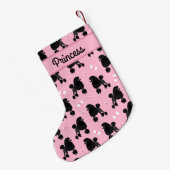 Zwarte Poodles en Bows Pattern Aangepaste naam Kleine Kerstsok (Achterkant (Hangend))