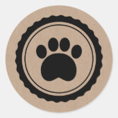 Zwarte poot print op bruin papier ronde sticker (Voorkant)