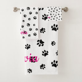 Zwarte Pootafdrukken Patroon Bad Handdoek