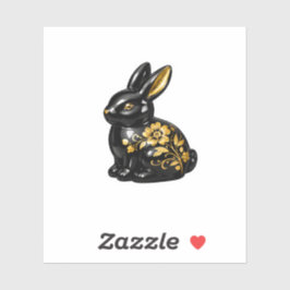 Zwarte Porseleinen Paashaas Gouden Bloem Inleg Sticker