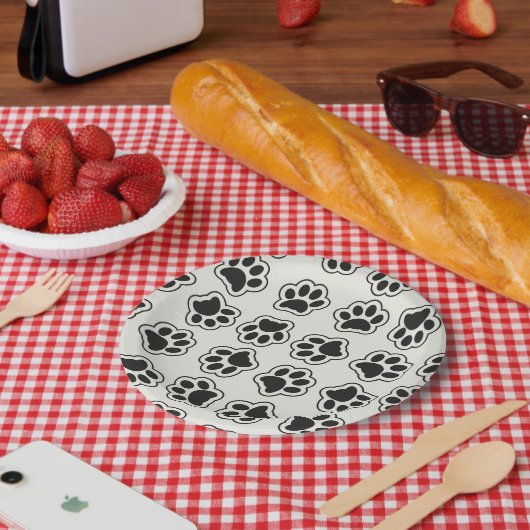 Zwarte poten, hondenpoten, kattenpoten, omtrek papieren bordje (Picknick)