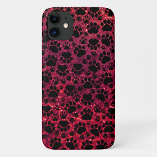 Zwarte poten, rode glitter, honden, dierenpoten iPhone 11 hoesje