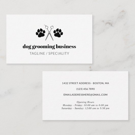 Zwarte poten & schaar Hondenverzorging Visitekaartje (Voorkant / Achterkant)