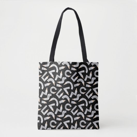 Zwarte potloodschets schoolbenodigdheden tote bag (Voorkant)
