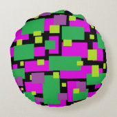 Zwarte pouf-piloot met Paars en groen patroon Rond Kussen (Achterkant)