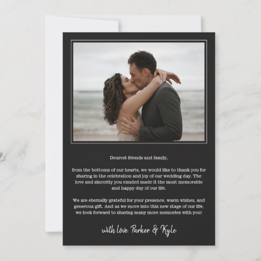 Zwarte prachtige boog trouwfoto Liefde & Dank Bedankkaart (Achterkant)