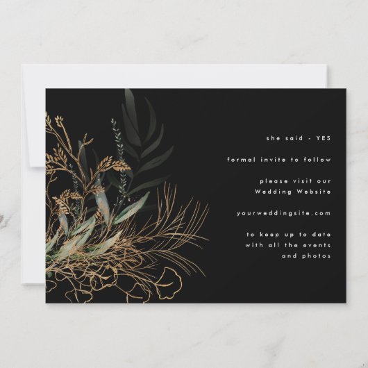Zwarte Premium Modern Boho Golden Eucalyptus Save The Date (Achterkant)
