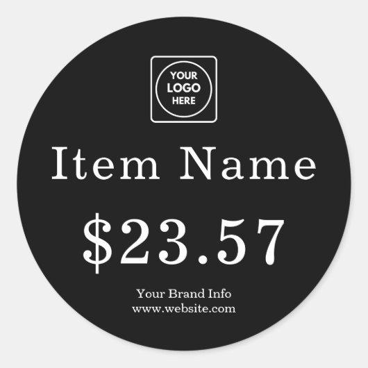 Zwarte Prijskaart Sticker | Aangepast Zakelijk Log (Voorkant)