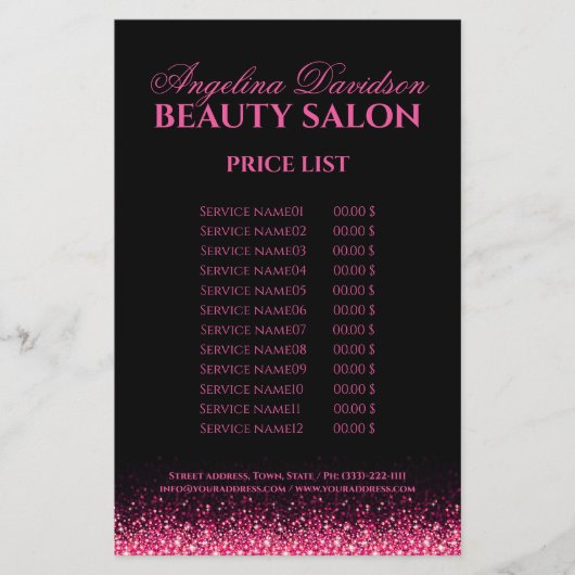 Zwarte prijslijst voor roze Star-ontwerp Flyer (Voorkant)