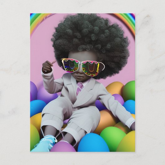 Zwarte Prins Melanin Boys Pasen Easter Hunt Regenb Briefkaart (Voorkant)