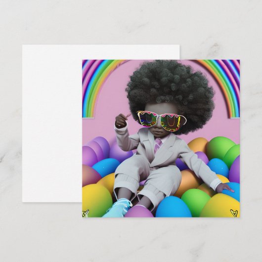 Zwarte Prins Melanin Boys Pasen Easter Hunt Regenb Kaart (Voorkant / Achterkant)