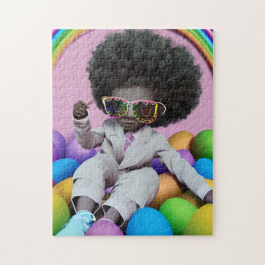 Zwarte Prins Melanin Boys Pasen Easter Hunt Regenb Legpuzzel (Verticaal)