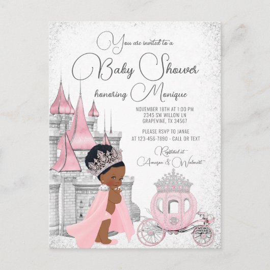 Zwarte Prinses Baby Shower Uitnodiging (Voorkant)