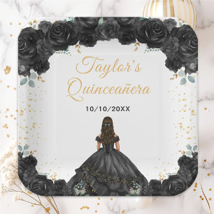 Zwarte Prinses Bloemige Quinceañera Papieren Bordje