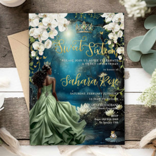 Zwarte Prinses en Kikker Betoverd Bos Sweet 16 Kaart