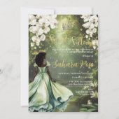 Zwarte prinses en kikker Sage Green Dress Sweet 16 Kaart (Voorkant)