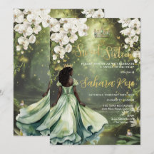 Zwarte prinses en kikker Sage Green Dress Sweet 16