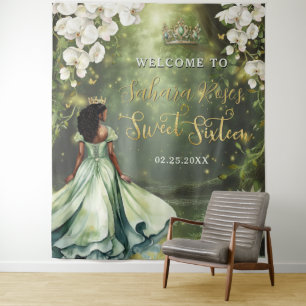 Zwarte Prinses en Kikker Wijze Groene Jurk Sweet 1 Wandkleed