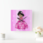 Zwarte prinses met zwart natuurlijk haar vierkante klok (Huis)