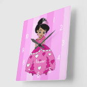 Zwarte prinses met zwart natuurlijk haar vierkante klok (Hoek)