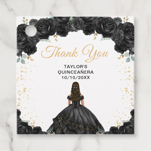 Zwarte prinses Quinceañera Dank u Bedankjes Labels (Voorkant)