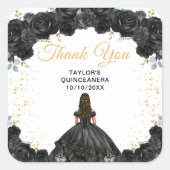 Zwarte prinses Quinceañera Dank u Vierkante Sticker (Voorkant)