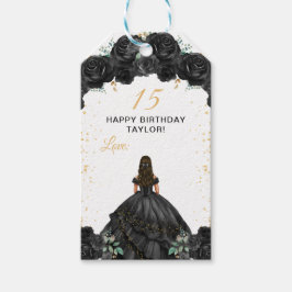 Zwarte prinses Quinceañera Happy Birthday Cadeaulabel