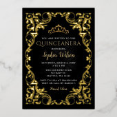  zwarte prinses Tiara Quinceañera Folie Uitnodiging (Voorkant)