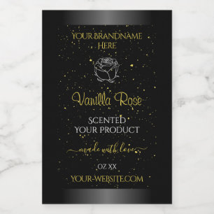 Zwarte Product Etiketten Zacht Glitter Floral Roos