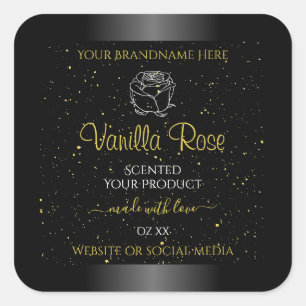 Zwarte Product Etiketten Zacht Glitter Floral Roos