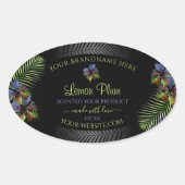 Zwarte Product Labels Geel Paars Hawaii Flowers (Voorkant)