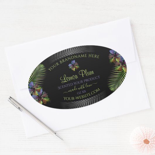 Zwarte Product Labels Geel Paars Hawaii Flowers (Envelop)