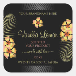 Zwarte Product Labels Geel Roze Hawaiian Flowers