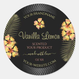 Zwarte Product Labels Geel Roze Hawaiian Flowers
