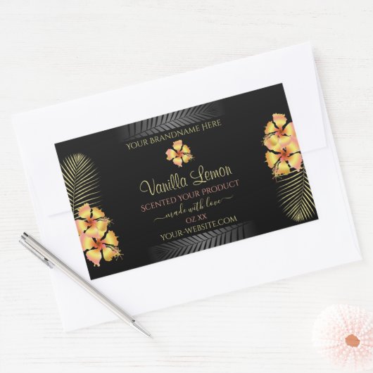 Zwarte Product Labels Geel Roze Hawaiian Flowers (Envelop)