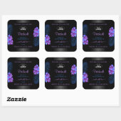 Zwarte Product Labels Paarse Blauwe Bloemen met Lo (Vel)