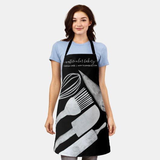 Zwarte Professionele Keuken Custom Bakkerij Schort (Gedragen)