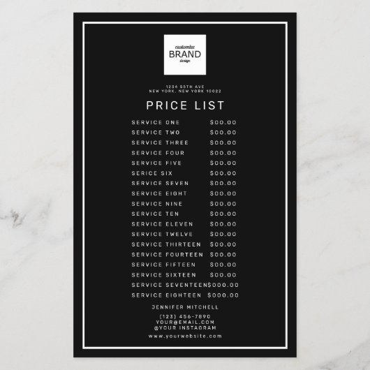 Zwarte professionele logo schoonheid prijs service flyer (Achterkant)