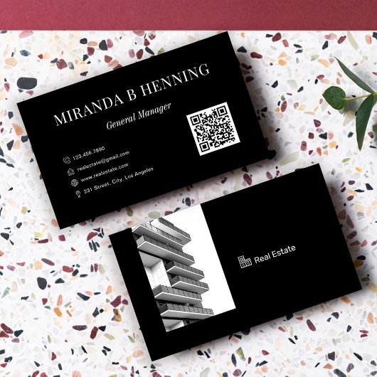 Zwarte professionele makelaar foto QR-code Visitekaartje