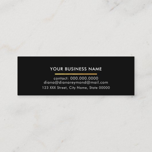Zwarte professionele profielkaart met gouden rand mini visitekaartje (Achterkant)