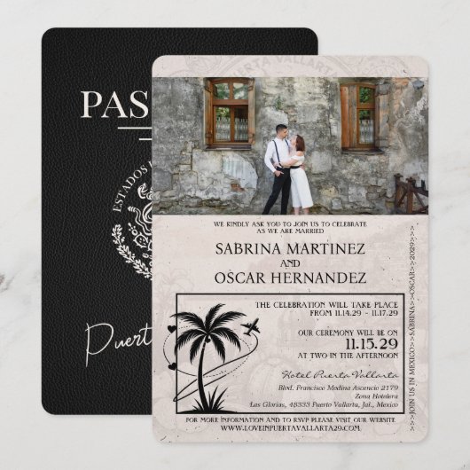 Zwarte Puerta Vallarta Passport bruiloft Kaart (Voorkant / Achterkant)