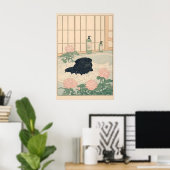 Zwarte Pug Badkamer Print Kawaii Japandi Ukiyo-e (Thuiskantoor)