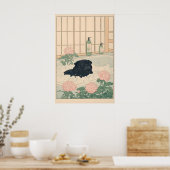 Zwarte Pug Badkamer Print Kawaii Japandi Ukiyo-e (Keuken)