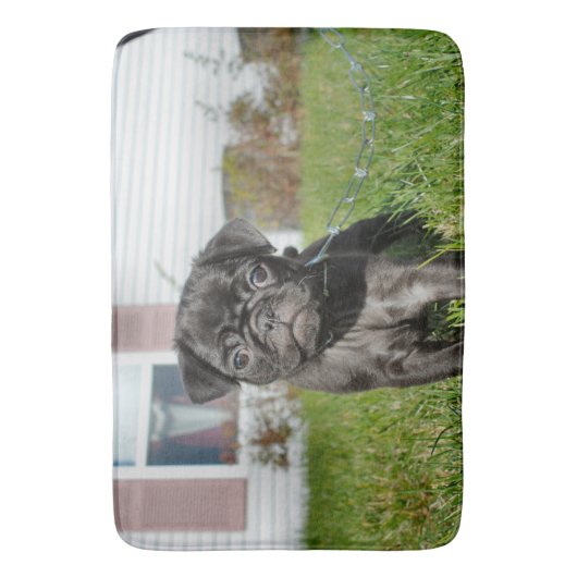 Zwarte pug badmat (Voorkant Verticaal)