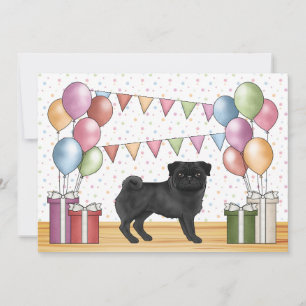 Zwarte Pug Cartoonhond Kleurrijke Pastels Verjaard Kaart